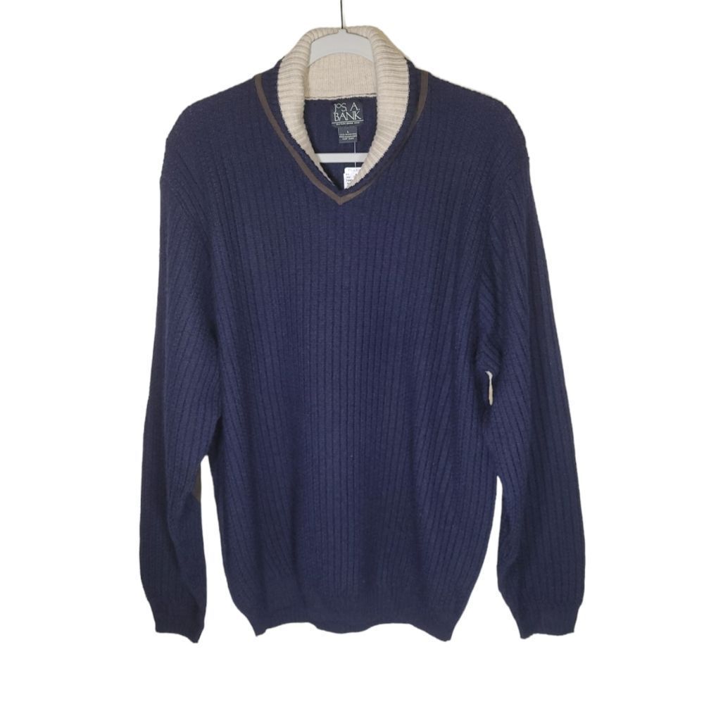 Jos. A. Bank Men's Long Sleeves Merino Wool Navy Pullover Sweater Size L
